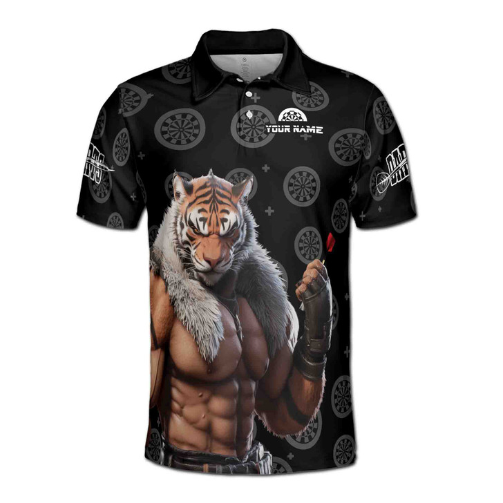Custom Name Darts Board Tiger Man Black 3D Men's Polo Shirt S-5XL, For Friend