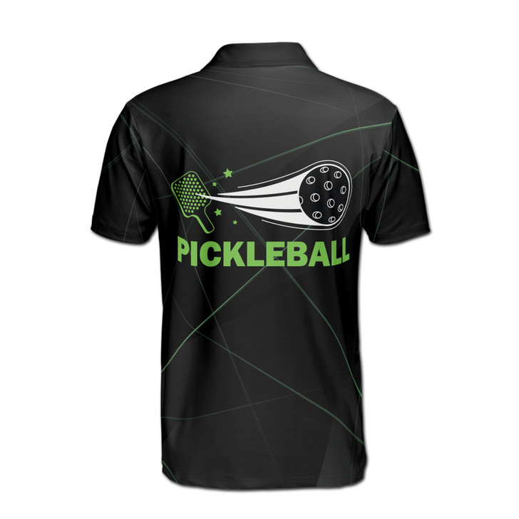 Custom Name Pickleball Paddle Geometric Black 3D Men's Polo Shirt S-5XL