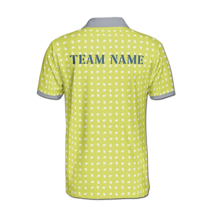Custom Name Pickleball Paddle Pattern Yellow 3D Men's Polo Shirt S-5XL