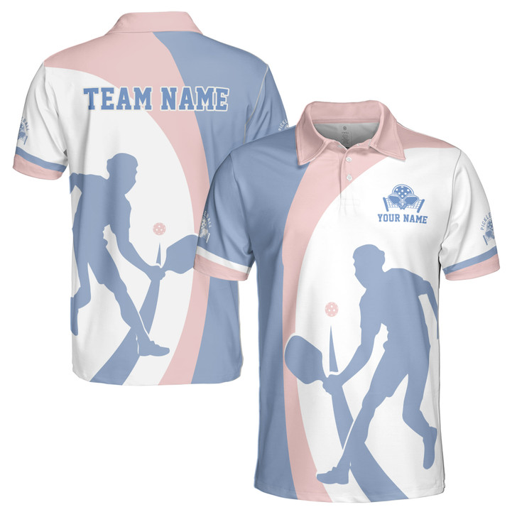 Custom Name Pickleball Player White Blue 3D Men's Polo Shirt S-5XL, For Friend