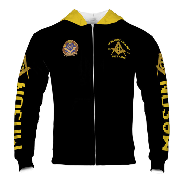 Custom Name Mason Christmas Black and Gold Masonry Hoodie S-5XL