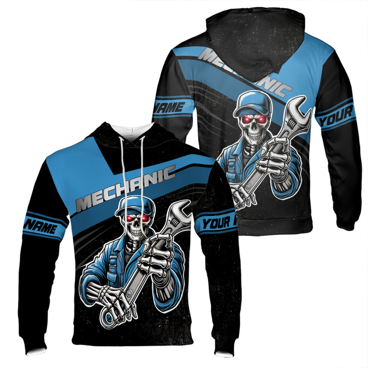 Custom Name Mechanic Skeleton Pattern Hoodie S-5XL