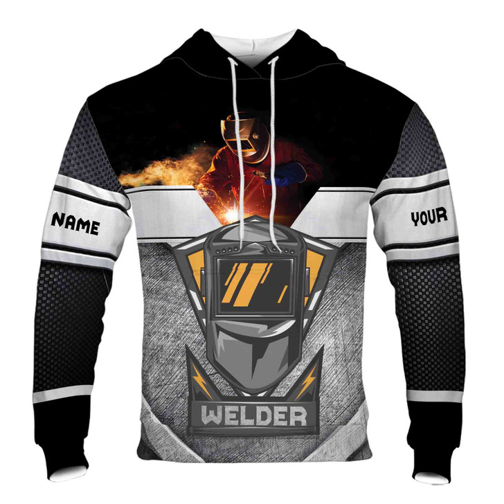 Custom Name Welder Mask Welding Spark Metal Pattern Black Gray Hoodie S-5XL