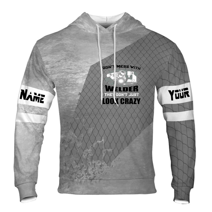 Custom Name Welder Tools Welding Spark Look Crazy Gray Hoodie S-5XL