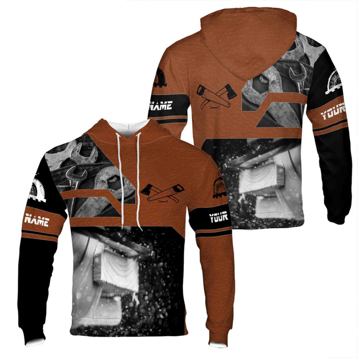 Custom Name Carpenter Tools Leather Black Brown Hoodie S-5XL