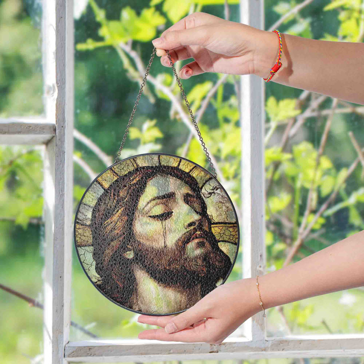 Jesus's Tear God's Crying Stained Glass Suncatcher, Window Hanging Gift for Christians