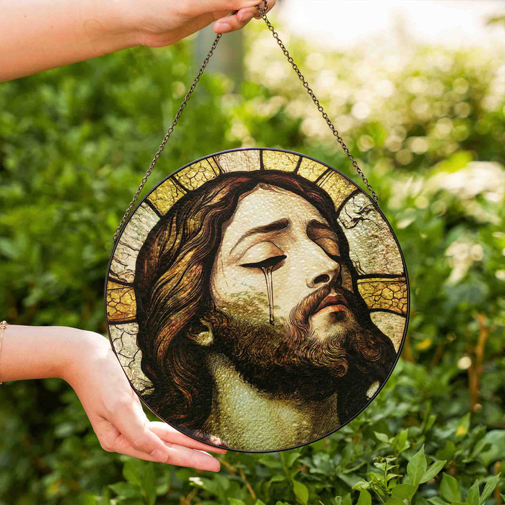 Jesus's Tear God's Crying Stained Glass Suncatcher, Window Hanging Gift for Christians