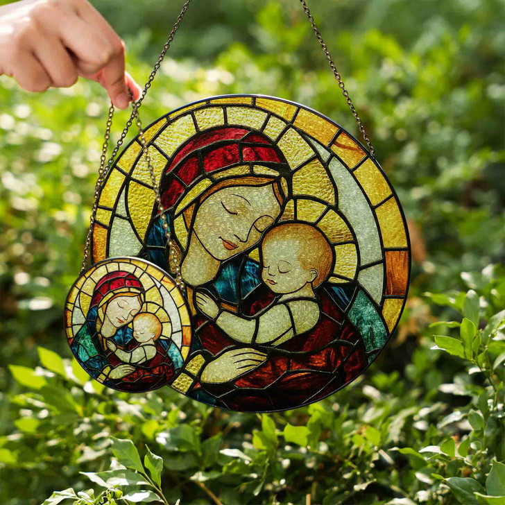 Virgin Mary and Baby Spiritual Art Stained Glass Suncatcher