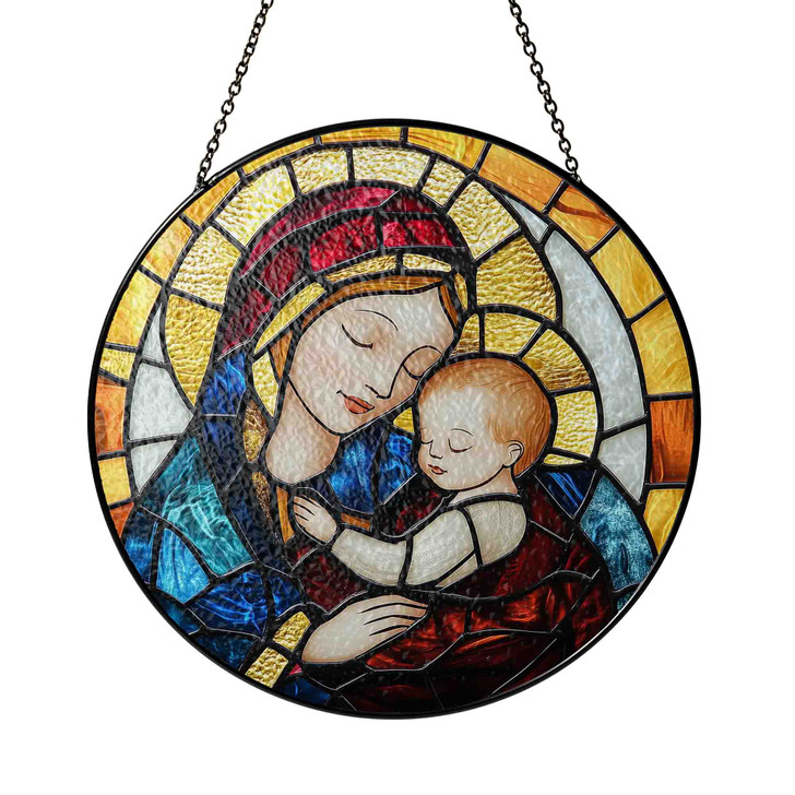 Virgin Mary and Baby Spiritual Art Stained Glass Suncatcher