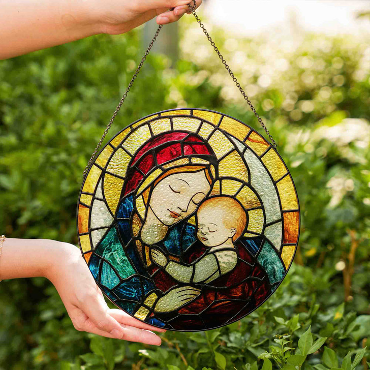 Virgin Mary and Baby Spiritual Art Stained Glass Suncatcher