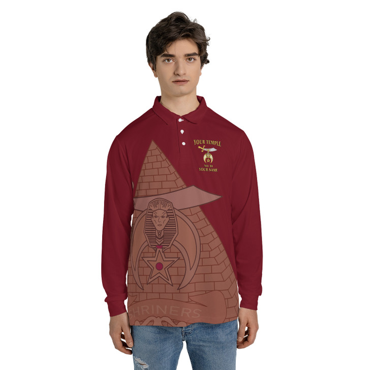 Custom Name Temple Shriners Noble Ancient Long Sleeve Polo Shirt S-5XL