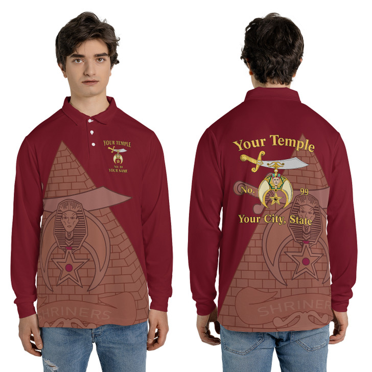 Custom Name Temple Shriners Noble Ancient Long Sleeve Polo Shirt S-5XL