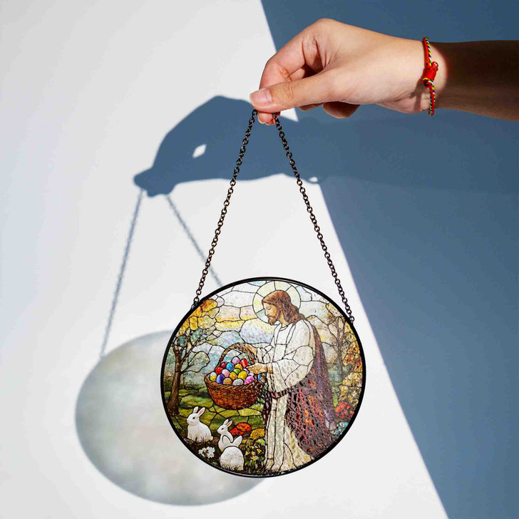 Easter Blessings Jesus with Easter Eggs Stained Glass Suncatcher