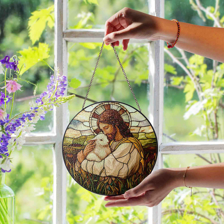 Jesus's Lamb, Stained Glass Suncatcher for Protection