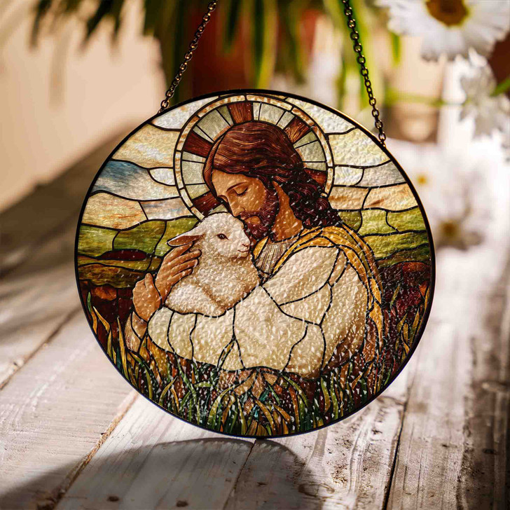 Jesus's Lamb, Stained Glass Suncatcher for Protection