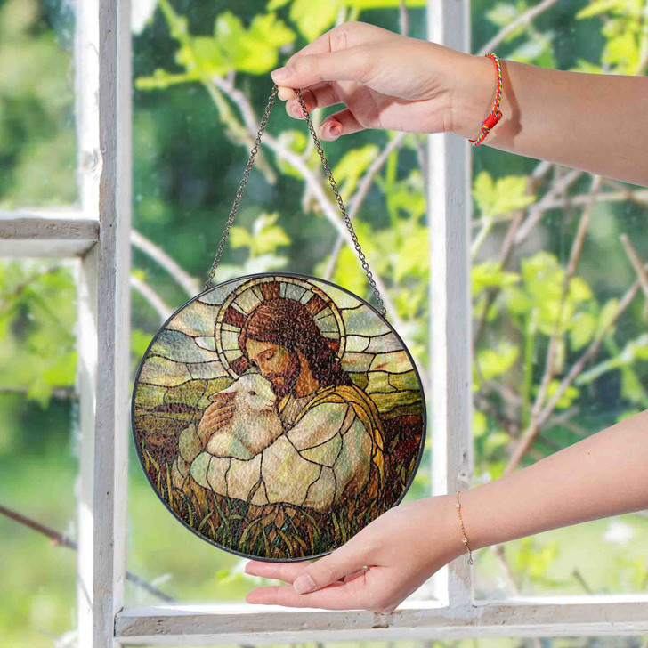 Jesus's Lamb, Stained Glass Suncatcher for Protection