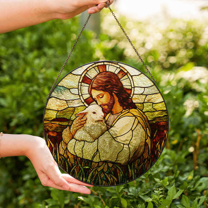 Jesus's Lamb, Stained Glass Suncatcher for Protection