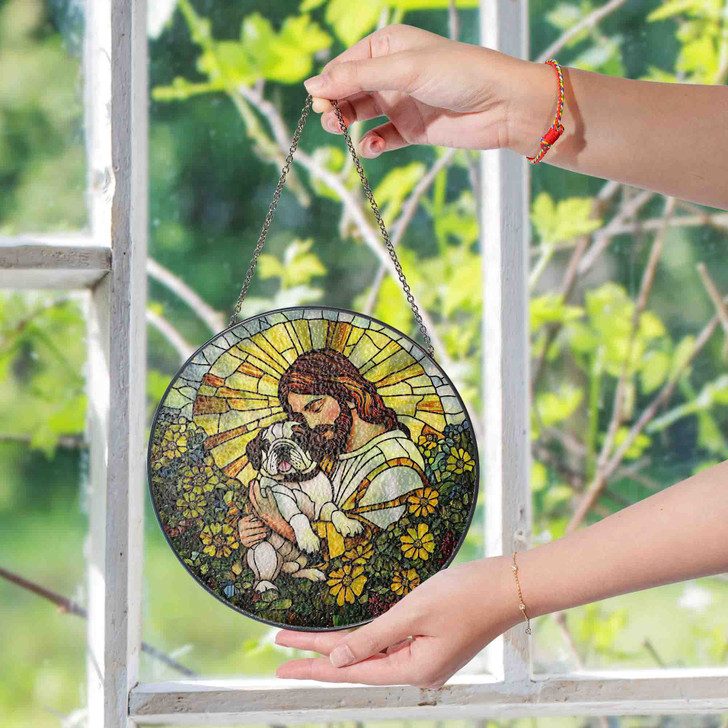 Jesus's Hug, Stained Glass Suncatcher for Comfort