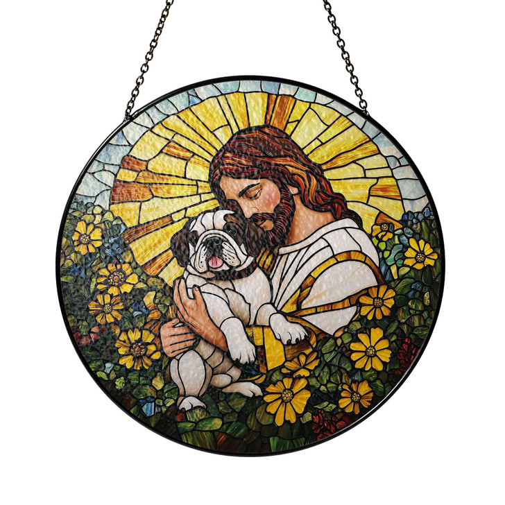 Jesus's Hug, Stained Glass Suncatcher for Comfort