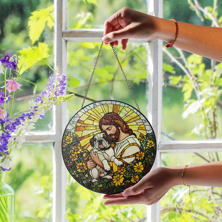 Jesus's Hug, Stained Glass Suncatcher for Comfort