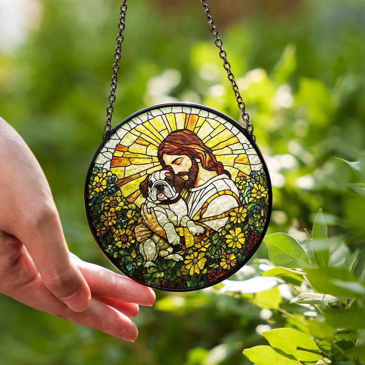 Jesus's Hug, Stained Glass Suncatcher for Comfort