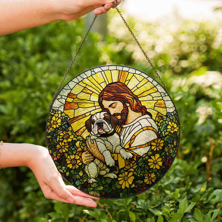 Jesus's Hug, Stained Glass Suncatcher for Comfort