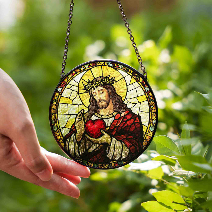 Divine Heart Stained Glass Suncatcher for Faithful Homes