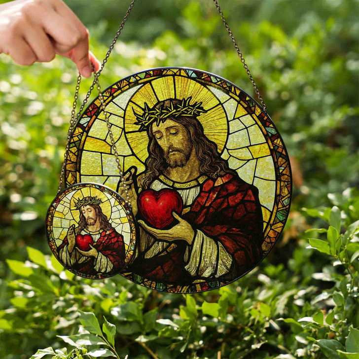 Divine Heart Stained Glass Suncatcher for Faithful Homes