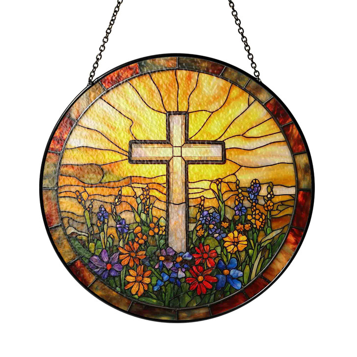 Cross of Light Jesus Stained Glass Window Hanging