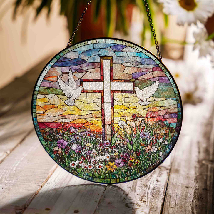 With Jesus I Shine Stained Glass Suncatcher