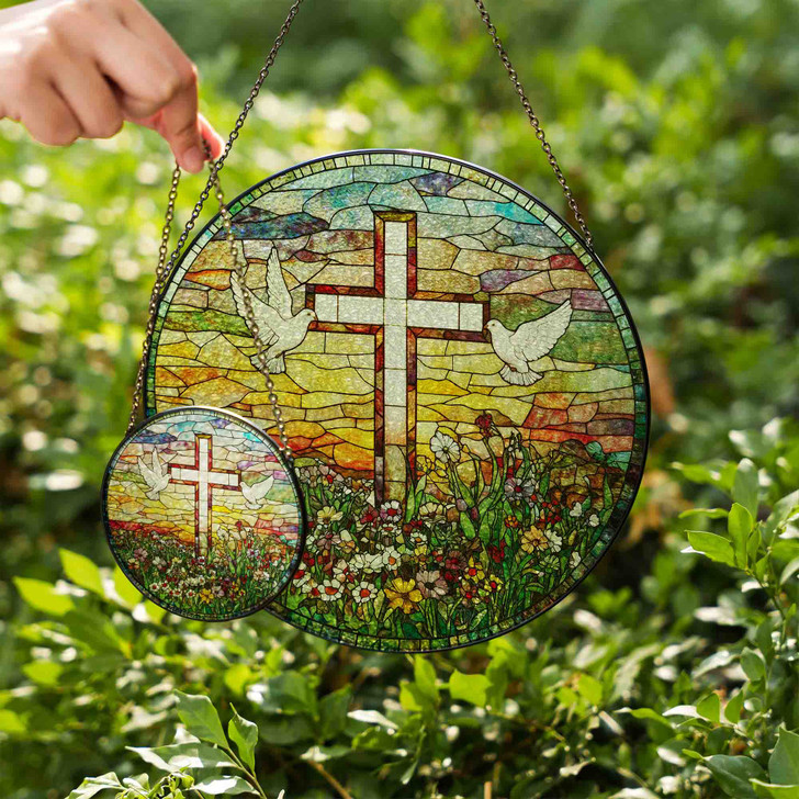 With Jesus I Shine Stained Glass Suncatcher