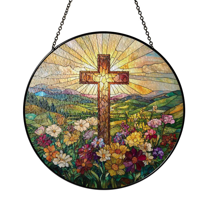 Jesus Light Cross Stained Glass Suncatcher Window Hanging