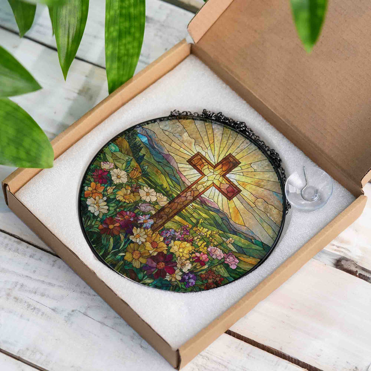 Jesus Light Cross Stained Glass Suncatcher Window Hanging
