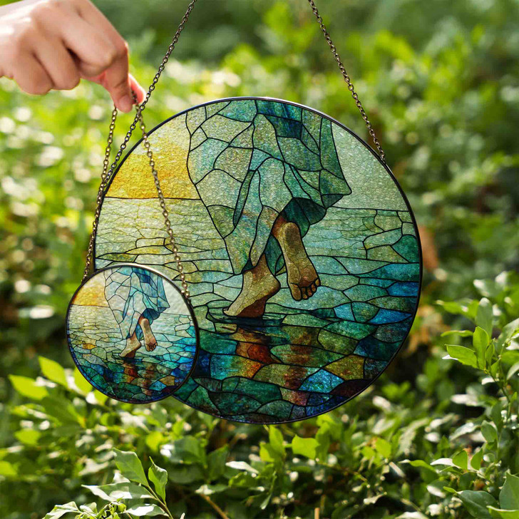 Jesus Walking on Water Stained Glass Suncatcher Window Decor