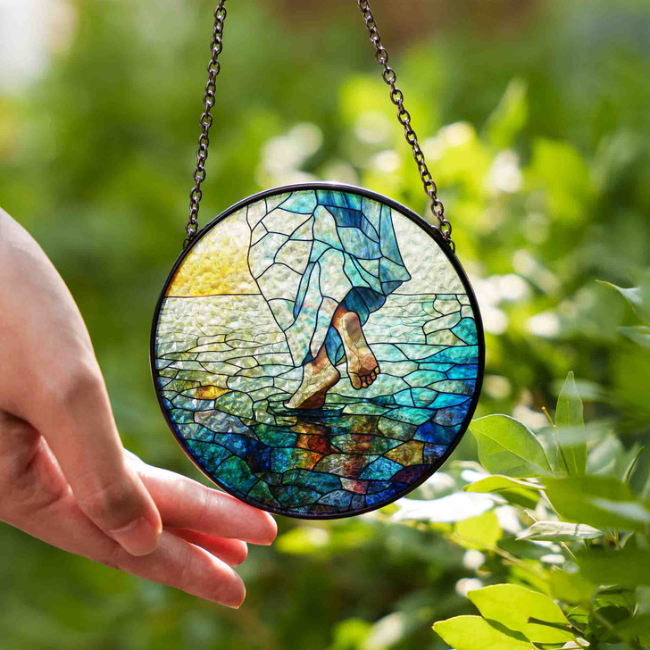 Jesus Walking on Water Stained Glass Suncatcher Window Decor