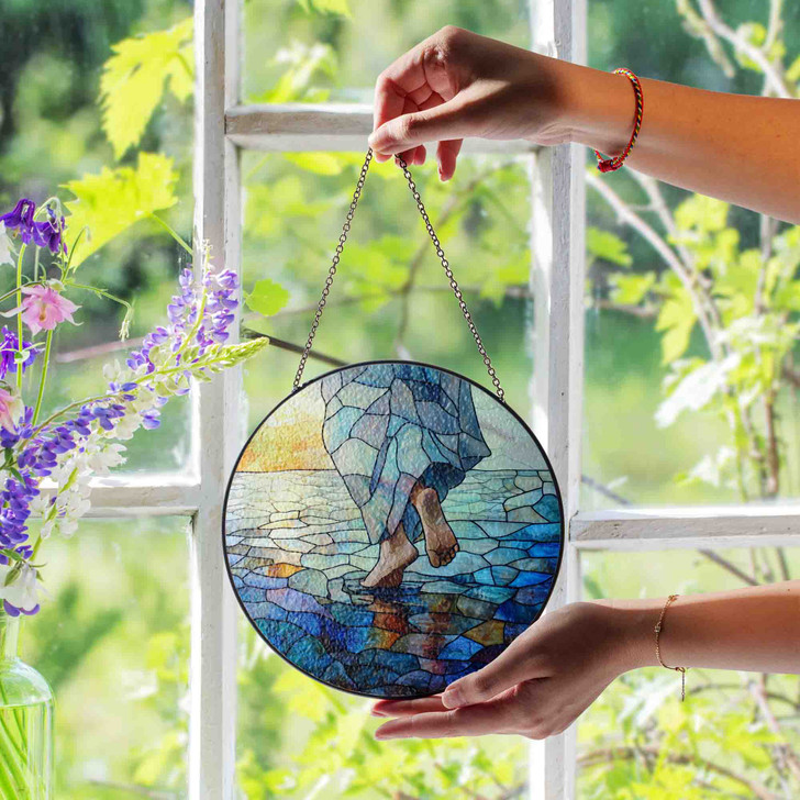Jesus Walking on Water Stained Glass Suncatcher Window Decor