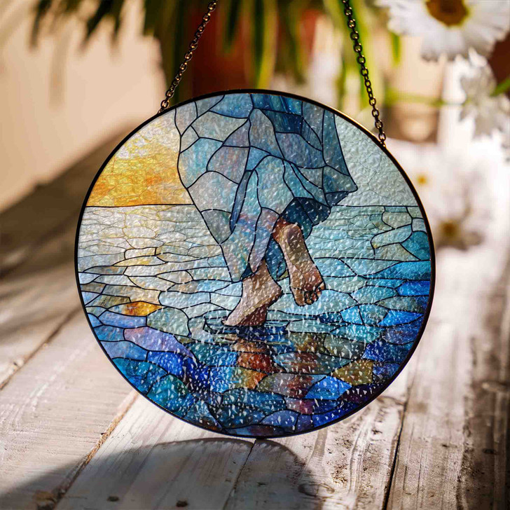Jesus Walking on Water Stained Glass Suncatcher Window Decor