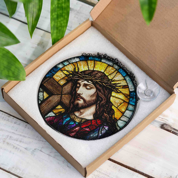 Jesus Crown of Thorns Stained Glass Suncatcher Window Hanging