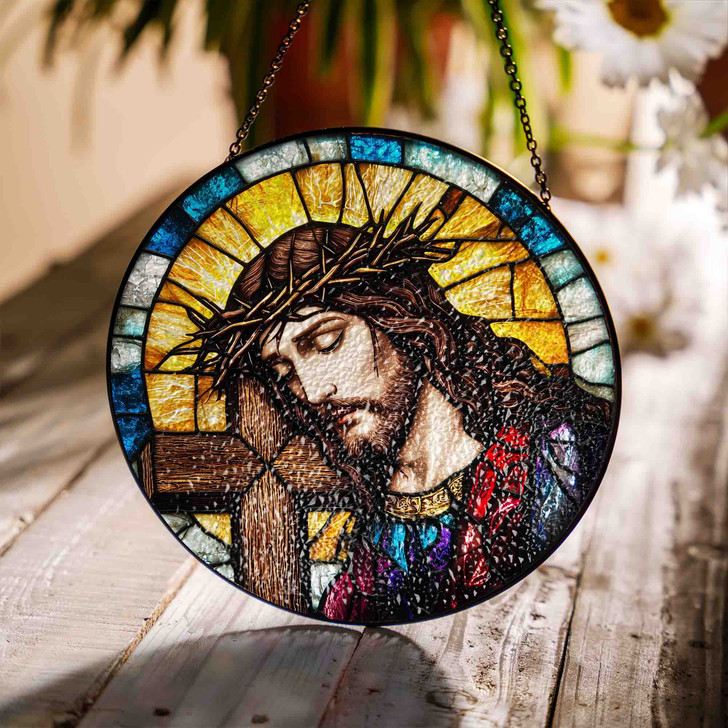 Jesus Crown of Thorns Stained Glass Suncatcher Window Hanging