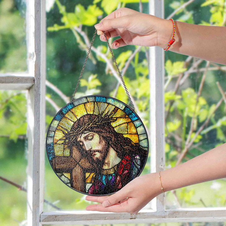 Jesus Crown of Thorns Stained Glass Suncatcher Window Hanging
