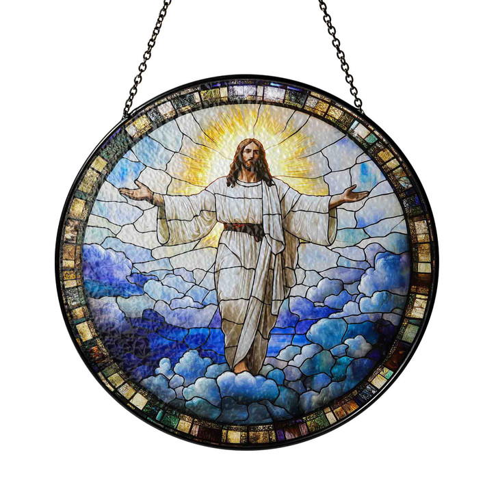 Jesus Ascending Stained Glass Suncatcher Window Hanging Decor
