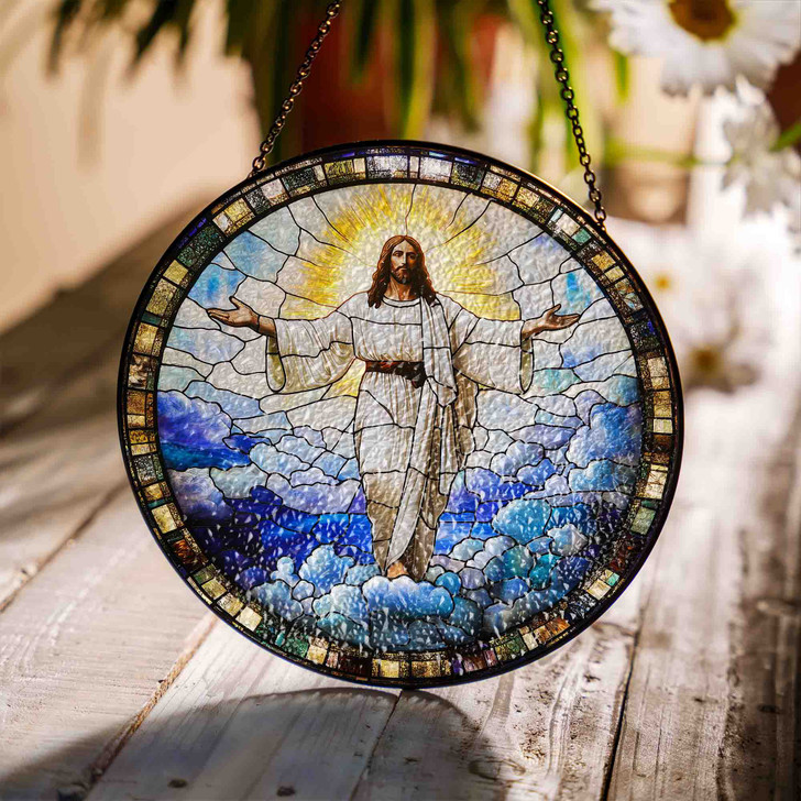 Jesus Ascending Stained Glass Suncatcher Window Hanging Decor
