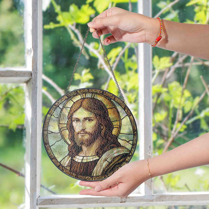 Jesus Portrait Stained Glass Suncatcher Window Hanging Decor