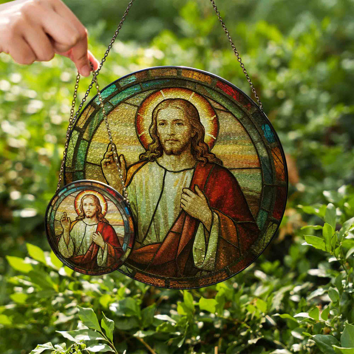 Jesus Blessing Stained Glass Suncatcher Window Hanging Decor