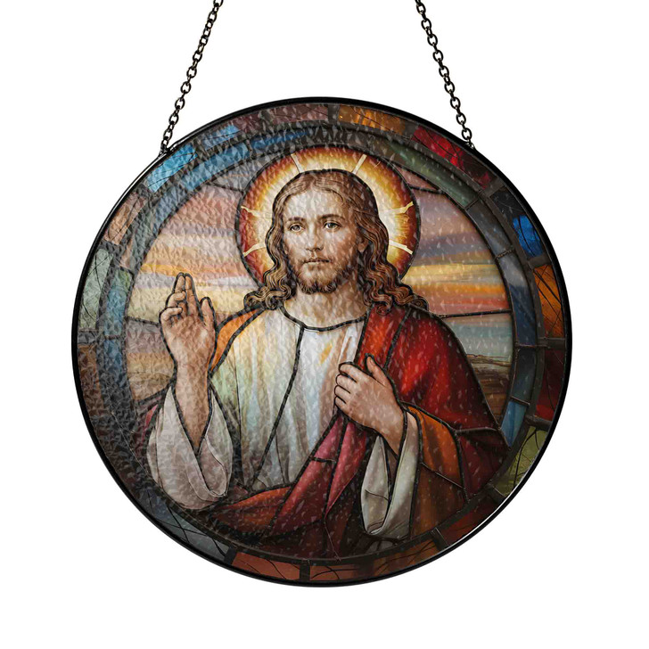 Jesus Blessing Stained Glass Suncatcher Window Hanging Decor