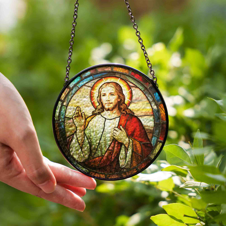 Jesus Blessing Stained Glass Suncatcher Window Hanging Decor