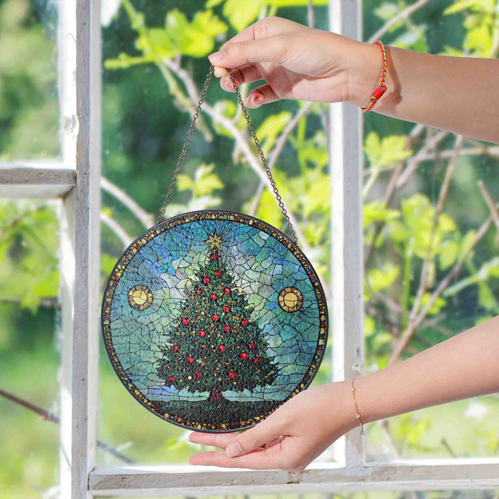 Elegant Christmas Tree Stained Glass Suncatcher Window Hanging Holiday Decor
