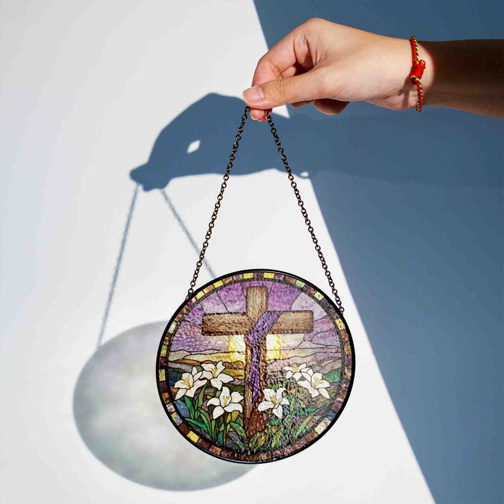 Jesus at Sunrise Stained Glass Suncatcher Window Hanging Christian Decor