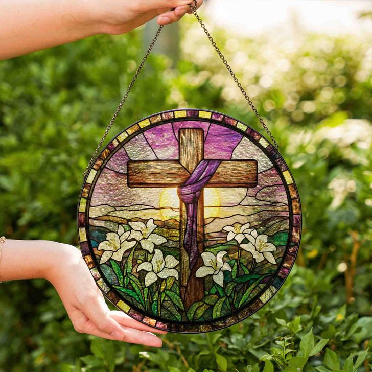 Jesus at Sunrise Stained Glass Suncatcher Window Hanging Christian Decor