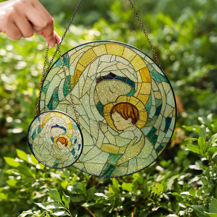 Mother and Child Stained Glass Suncatcher Window Hanging Spiritual Decor